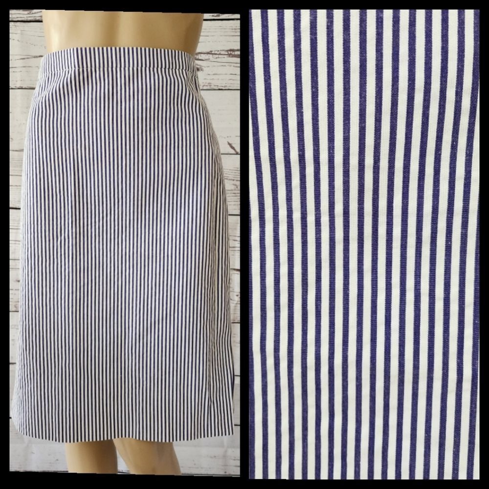 SIZE 8 FIT (Tag size 4) J.Crew Blue Striped Seersucker Pencil Skirt NWT